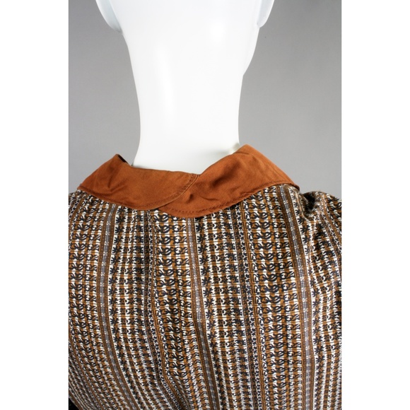 L Vintage 1940s Brown Cotton Tea Length Day Dress - Picture 7 of 8